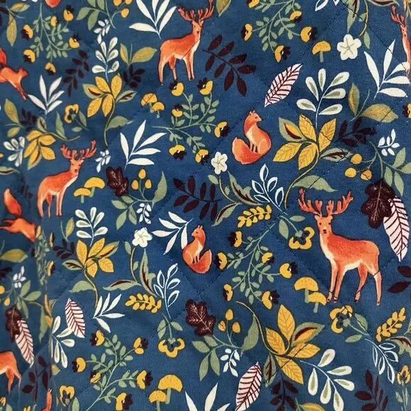 Talbots Woodland Ditsy Animal Print Quilted Sweatshirt Women's Large Blue Fairie - Picture 5 of 10